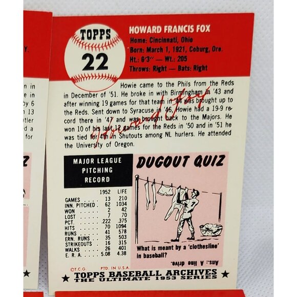 4 Philadelphia Phillies 1953 Topps Vintage Reprint Baseball Card Bundle Mint - Picture 9 of 10
